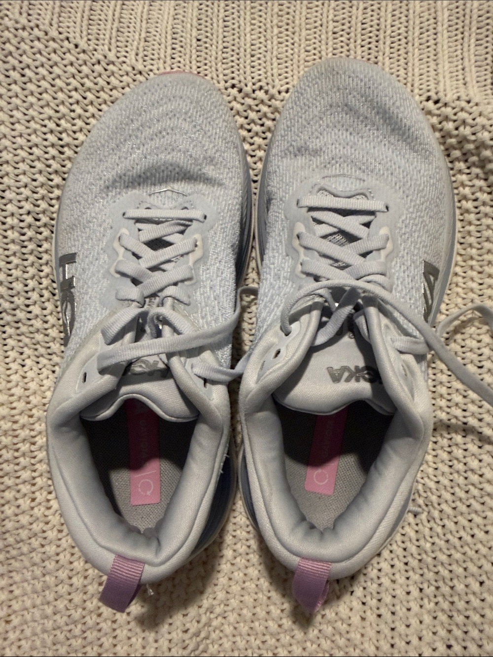 Hoka  Gaviota 5 Women's Light Gray Running Sneakers with Pink Pull Tabs